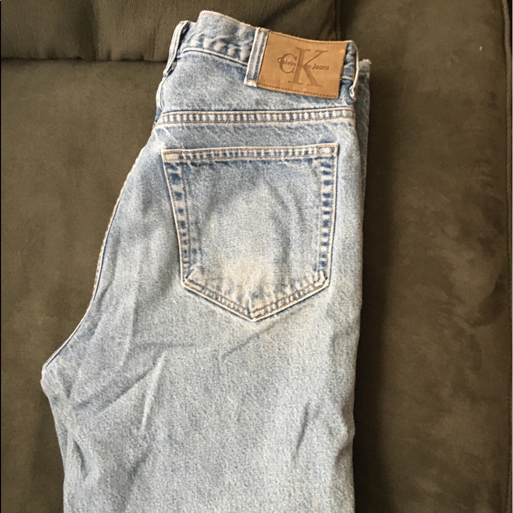 Men’s well worn Calvin Klein Light indigo Jeans. 36. X 30.